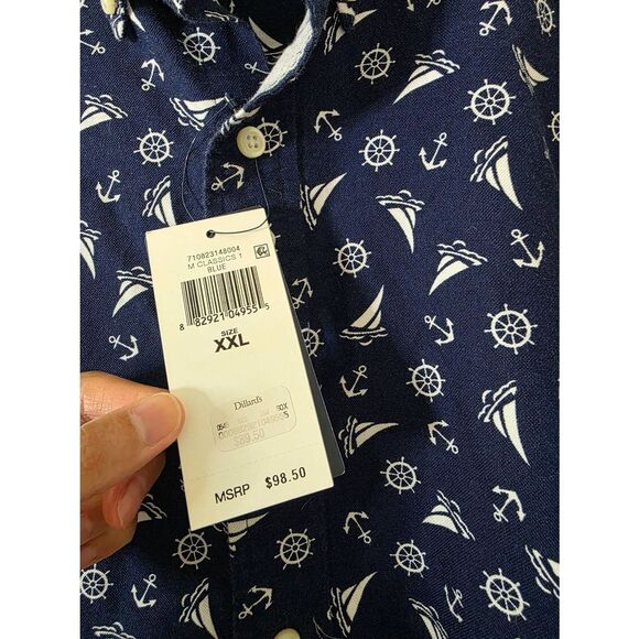 Ralph Lauren sail boat print classic fit short sleeve button up shirt size XXL N - Picture 7 of 9